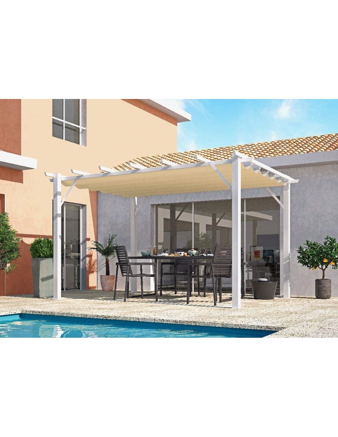 Pergola Foresta Gazebo In Alluminio Colore Bianco Con Telo Retrattile