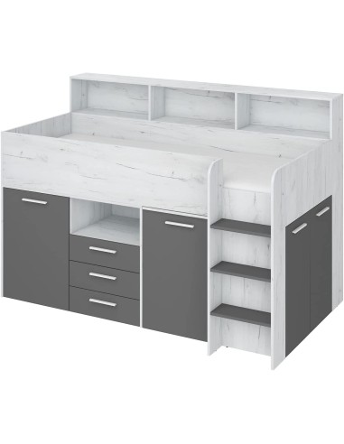 LETTO ARMADIO CASSETTIERE  BAMBINI NEO cm206x120x138h BIANCO GRAPHITE