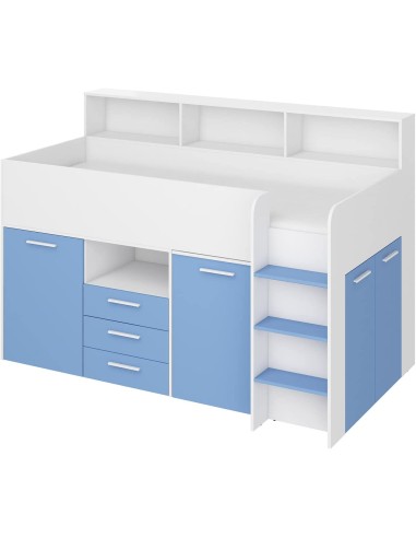 LETTO ARMADIO CASSETTIERE  BAMBINI NEO cm206x120x138h BIANCO BLU