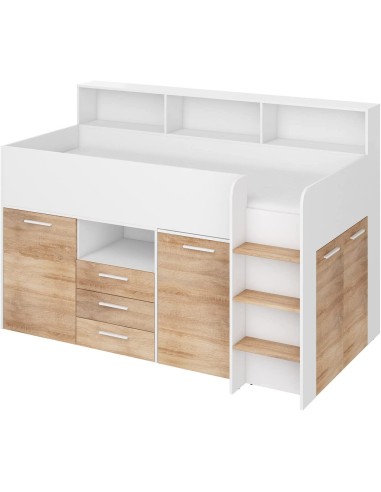 LETTO ARMADIO CASSETTIERE  BAMBINI NEO cm206x120x138h BIANCO ROVERE