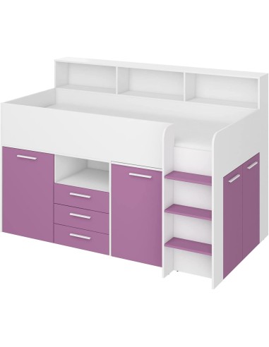 LETTO ARMADIO CASSETTIERE  BAMBINI NEO cm206x120x138h BIANCO LAVANDA