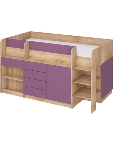 LETTO MOBILE CASSETTIERA CON SCRITTOIO SMILE P 204x 112x112cm LATO DESTRO ROVERE VIOLA