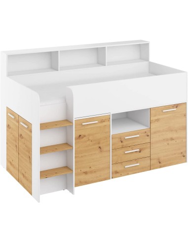 LETTO A CASTELLO SCRIVANIA LIBRERIA BAMBINI NEO L cm206x120x138h BIANCO ROVERE