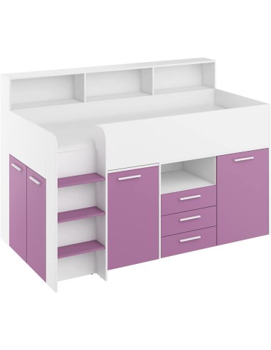 LETTO A CASTELLO SCRIVANIA LIBRERIA BAMBINI NEO L cm206x120x138h BIANCO  LAVANDA