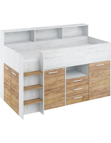 LETTO A CASTELLO SCRIVANIA LIBRERIA BAMBINI NEO L cm206x120x138h ROVERE BIANCO GREZZO