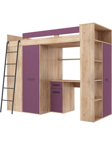 MOBILE LETTO SOPPALCO SCALETTA BAMBINI VERANA L cm190x120x236h ROVERE VIOLA