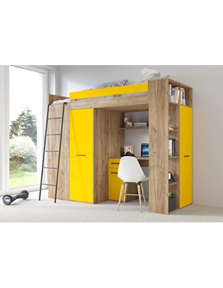 MOBILE LETTO SOPPALCO SCALETTA BAMBINI VERANA L cm190x120x236h ROVERE GIALLO