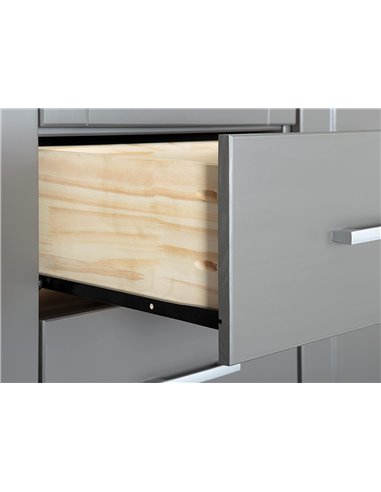 ARMADIO NORWIN 2 ANTE + 3 CASSETTI CON SPECCHIO 140x55x190H PINO MASSELLO VERNICIATO GRIGIO