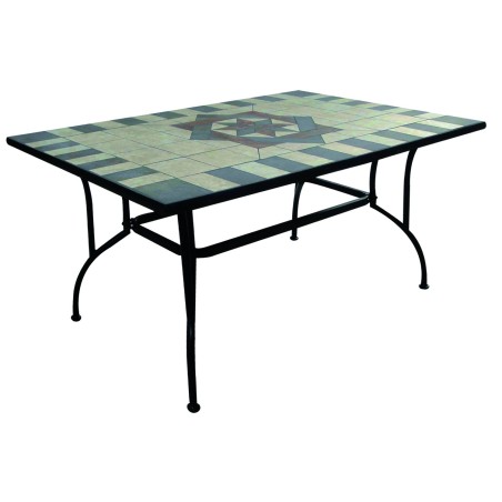 TAVOLO ARTDECO' MOSAICO IN ACCIAIO DECORAZIONI AD INTARSIO 150X90X72H