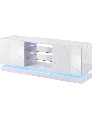 MOBILE TV SOGGIORNO CON LED BLU MODELLO QIU 160X42X57H BIANCO LUCIDO