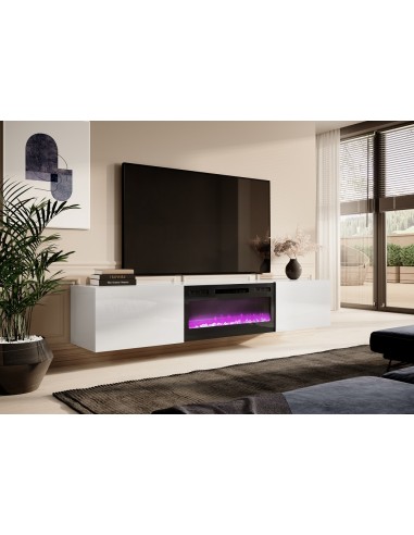 MOBILE TV CON CAMINETTO ELETTRICO Cm 200x40x37h BIANCO LUCIDO