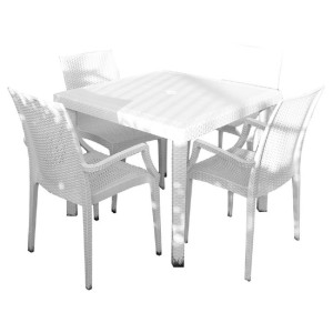 TAVOLO BOHEME IN POLIPROPILENE EFFETTO RATTAN 90X90X74H BIANCO
