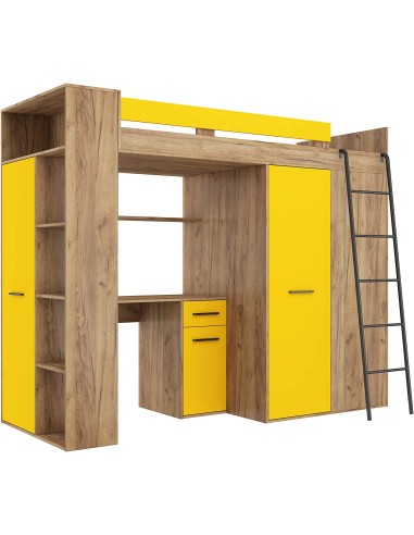 LETTO ARMADIO SCRIVANIA LIBRERIA BAMBINI VERANA P H190x120x236cm GIALLO ROVERE