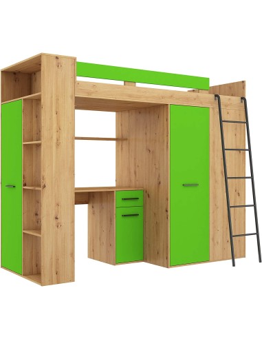 LETTO ARMADIO SCRIVANIA LIBRERIA BAMBINI VERANA P H190x120x236cm VERDE ROVERE