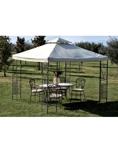 GAZEBO 3133B IN METALLO DECORATO MT.3X3 TOP ECRU' CON CUSPIDE ANTIVENTO