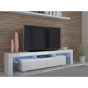 Mobile TV 190x45hx35 Cm Bianco opaco con led integrato e 2 vani