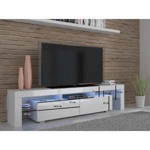 Mobile TV 190x45hx35 Cm Bianco opaco con led integrato e 2 vani