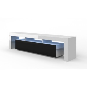 Mobile TV 190x45hx35 struttura bianco opaco e frontali neri con LED integrato