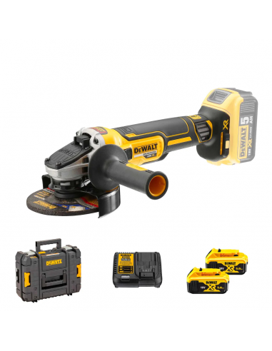 DeWalt Smerigliatrice frullino Brushless XR Ø125 mm con 2 batteria 18V 5Ah, caricabatterie e valigetta TSTAK DCG405P2