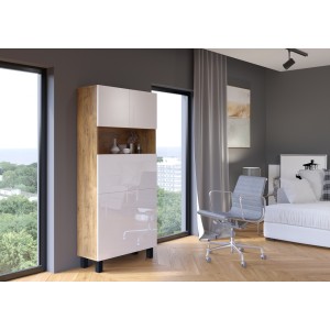 Mobile libreria scrivania richiudibile salvaspazio colore rovere rustico frontali bianco lucidi HOMI