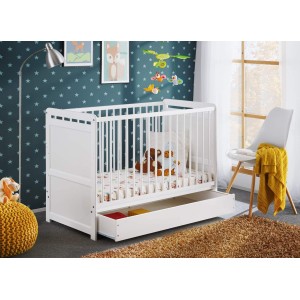 Letto culla bambini con cassetto che si traforma in letto singolo in legno di pino