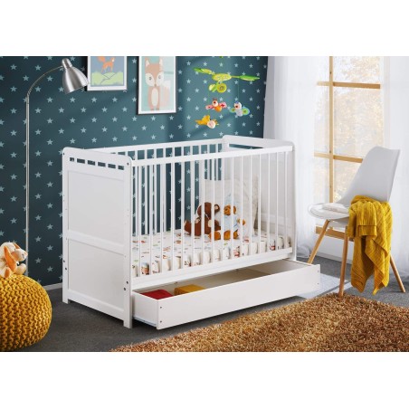 Letto culla bambini con cassetto che si traforma in letto singolo in legno di pino