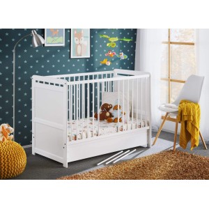 Letto culla bambini con cassetto che si traforma in letto singolo in legno di pino