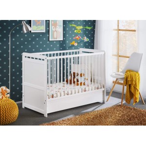 Letto culla bambini con cassetto che si traforma in letto singolo in legno di pino