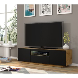 Mobile TV sospeso o a terra Led Incluso 150x42/36x37 Cm STAND AURA struttura Rovere e frontali Nero opaco