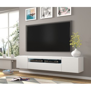 Mobile TV sospeso o a terra Led Incluso 200x42/36x37 Cm STAND AURA Bianco opaco