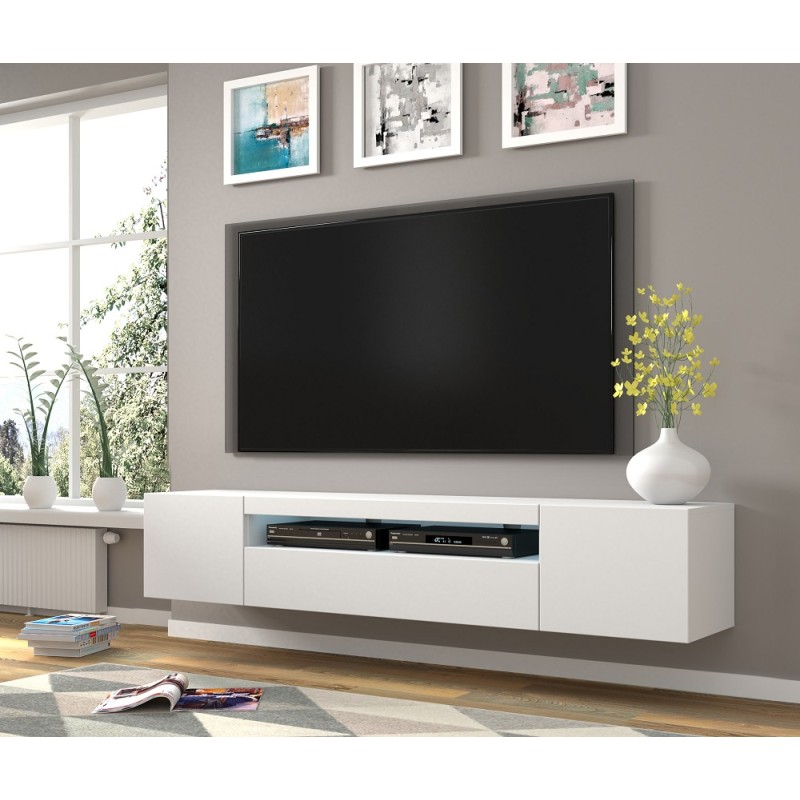 Mobile TV sospeso o a terra Led Incluso 200x42/36x37 Cm STAND AURA Bianco opaco Mobile TV sospeso o a terra Led Incluso 200x42/36x37 Cm STAND AURA Bianco opaco