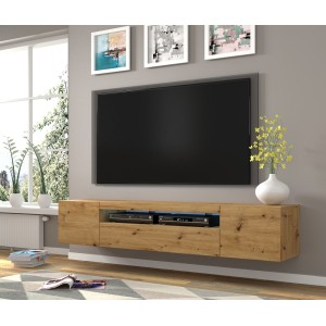 Mobile TV sospeso o a terra Led incluso 200x42/36x37 Cm STAND AURA Rovere