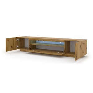 Mobile TV sospeso o a terra Led incluso 200x42/36x37 Cm STAND AURA Rovere