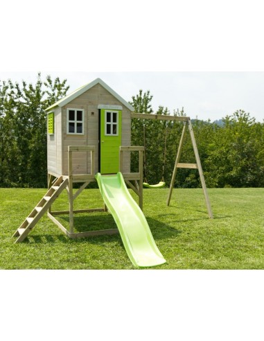 Casetta Casina legno su palafitta BAMBY con altalena e scivolo per Bambini cm 120x120x155h Gioco