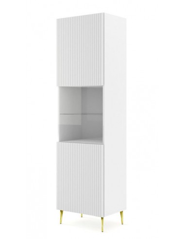 Mobile colonna vetrina soggiorno Ravenna cm 60x42x215H Bianco opaco piedi in oro