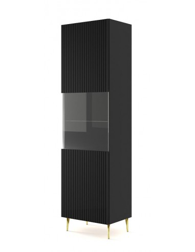 Mobile colonna vetrina soggiorno Ravenna cm 60x42x215H Bianco opaco piedi oro