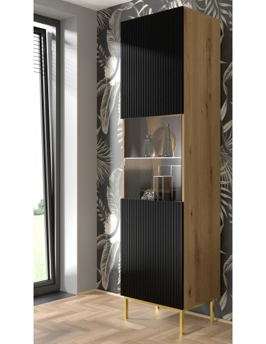 Mobile colonna vetrina Ravenna cm 60x42x215H rovere nero opaco piedi oro