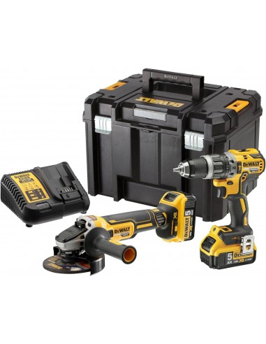 DeWalt kit Trapano con percussione più smerigliatrice, completo di batterie, caricatore e valigia  DCK2080P2T