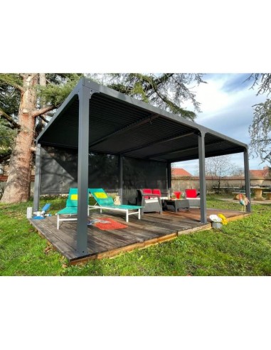 Pergola bioclimatica Foresta gazebo in alluminio, apertura manuale, 360x600 con 2 tende sul lato da 6mt