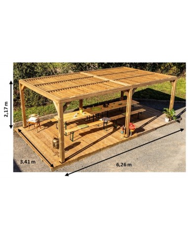 Pergola in Legno Trattato Alta Temperatura con Veneziane Mobili sul Tetto 341x618xh217