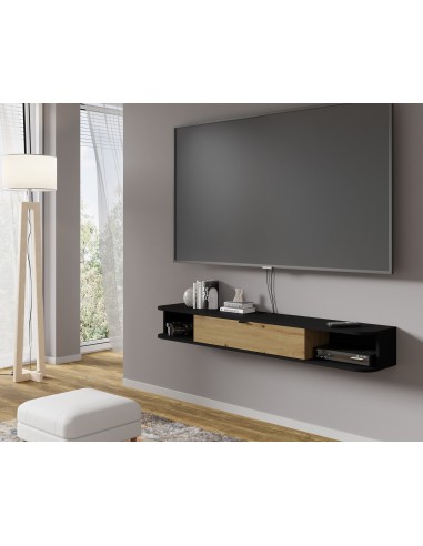 BIM FORNITURE mobile tv soggiorno ICARUS cm 156x29x20 nero opaco e rovere