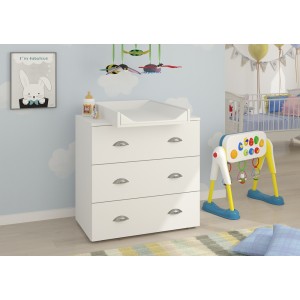 Cassettiera per bambini con fasciatoio rimovibile 80x71,8x90 cm 3 cassetti MIA Bianco opaco