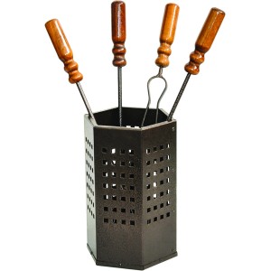 SET ATTREZZATURA CAMINO CUBO IN FERRO BATTUTO 4 PEZZI -669