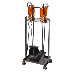 SET ATTREZZATURA CAMINO TOTEM 4 PEZZI IN FERRO BATTUTO VERNICIATO A POLVERE -640
