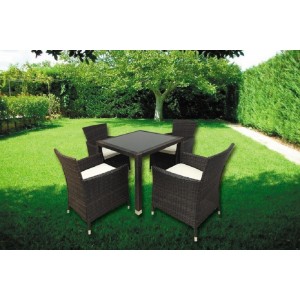 SET TAVOLO EDERA POLIRATTAN 80X80X75H CON 4 POLTRONE GIARDINO PISCINA