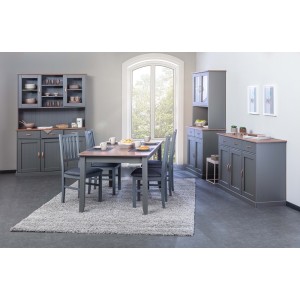 TAVOLO DA PRANZO LUZERNA 160x90x75 CM PINO MASSELLO VERNICIATO AD ACQUA GRIGIO E MARRONE SEPPIA