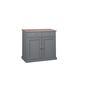 MOBILE SOGGIORNO CREDENZA BUFFET LUZERNA 2 ANTE + 2 CASSETTI 90x45x86H PINO MASSELLO VERNICIATO AD ACQUA GRIGIO E MARRONE SEPPIA