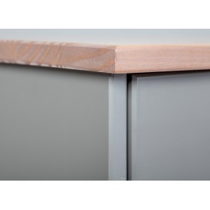 MOBILE SOGGIORNO CREDENZA BUFFET LUZERNA 3 ANTE + 3 CASSETTI 131x45x86H PINO MASSELLO VERNICIATO A ACQUA GRIGIO E MARRONE SEPPIA