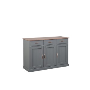 MOBILE SOGGIORNO CREDENZA BUFFET LUZERNA 3 ANTE + 3 CASSETTI 131x45x86H PINO MASSELLO VERNICIATO A ACQUA GRIGIO E MARRONE SEPPIA