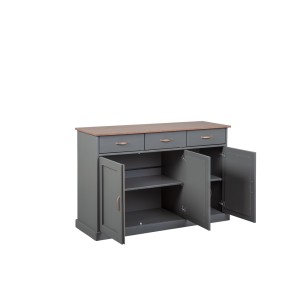 MOBILE SOGGIORNO CREDENZA BUFFET LUZERNA 3 ANTE + 3 CASSETTI 131x45x86H PINO MASSELLO VERNICIATO A ACQUA GRIGIO E MARRONE SEPPIA